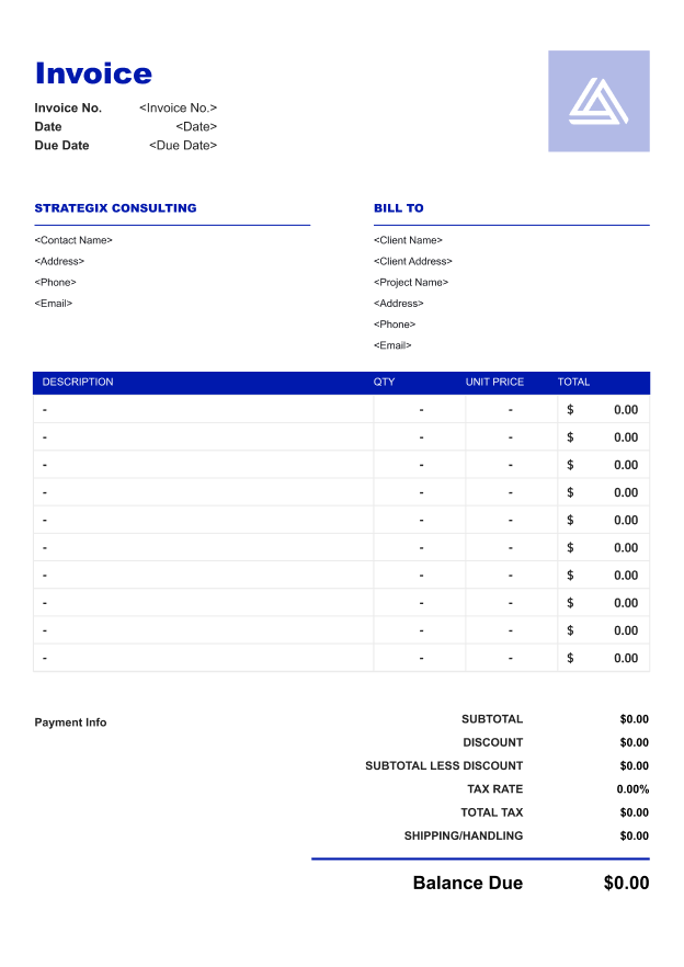 Simple Blue Invoice Template